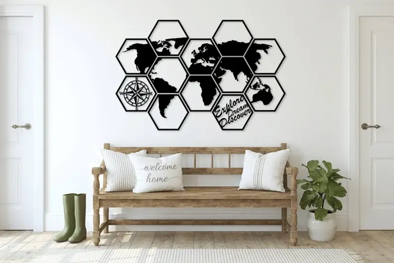 panneau mural hexagonnal avec carte du monde2.webp