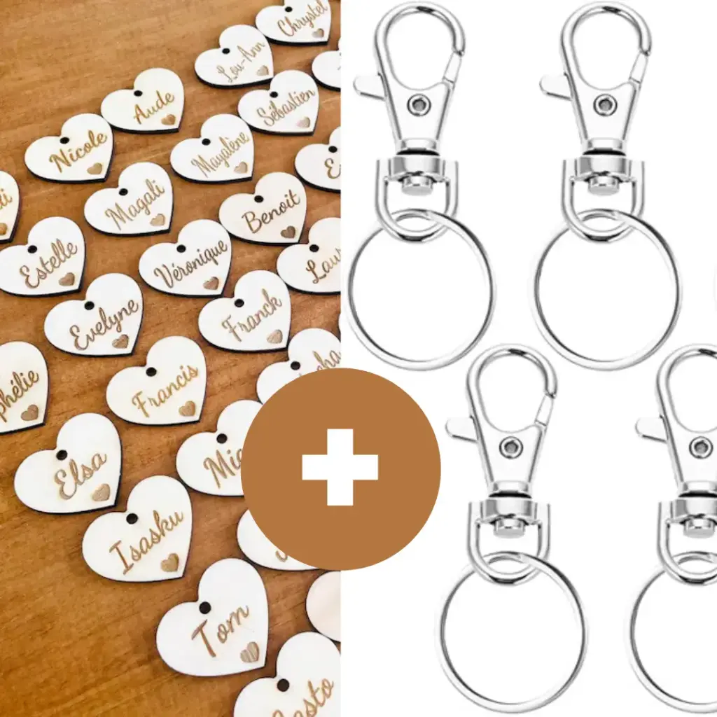 lot de 25 Marque-place pour invités en bois personnalisé cœur