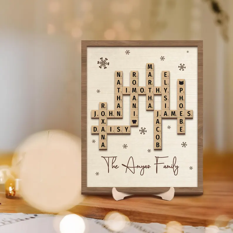 Toile personnalisable avec noms famille sur fond blanc