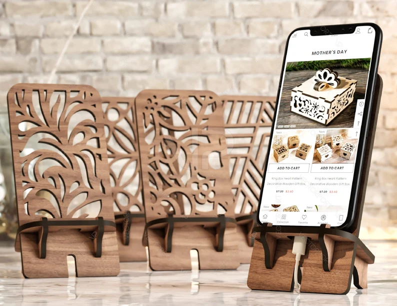 Support pour téléphone portable en bois motif
