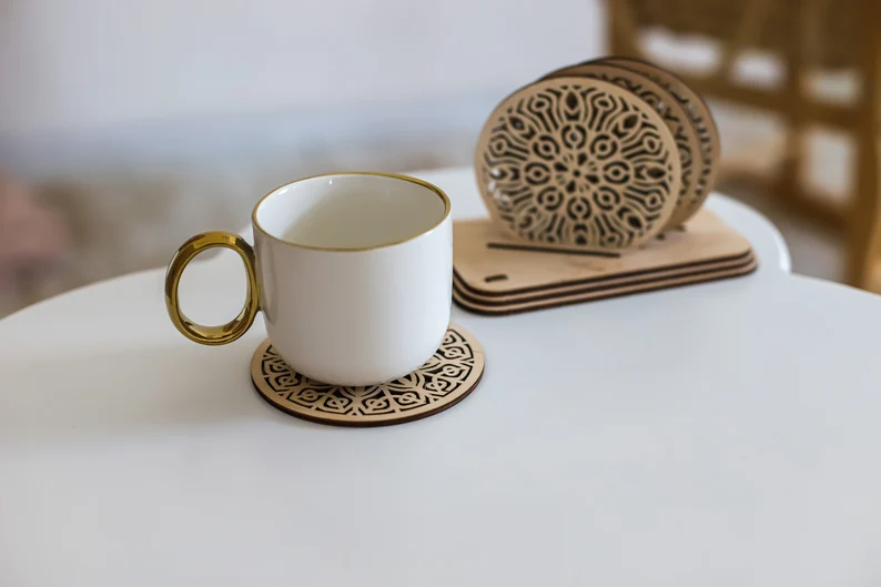 lots 4 Sous verre en bois découpé avec votre motif 