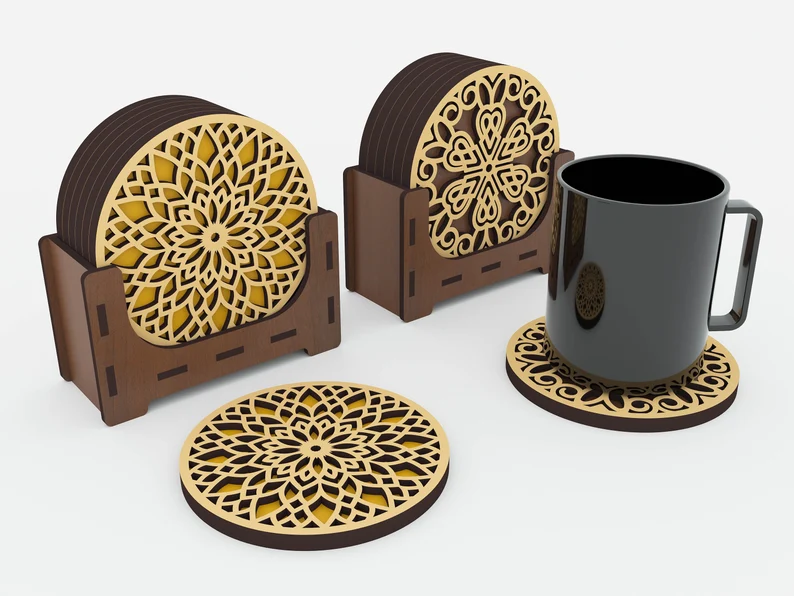 lot 6 sous verres et tasses circulaires personnalisés en couleur avec votre motif et boite
