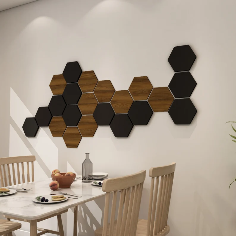 Art mural hexagonal en bois (1 m / 1 m)