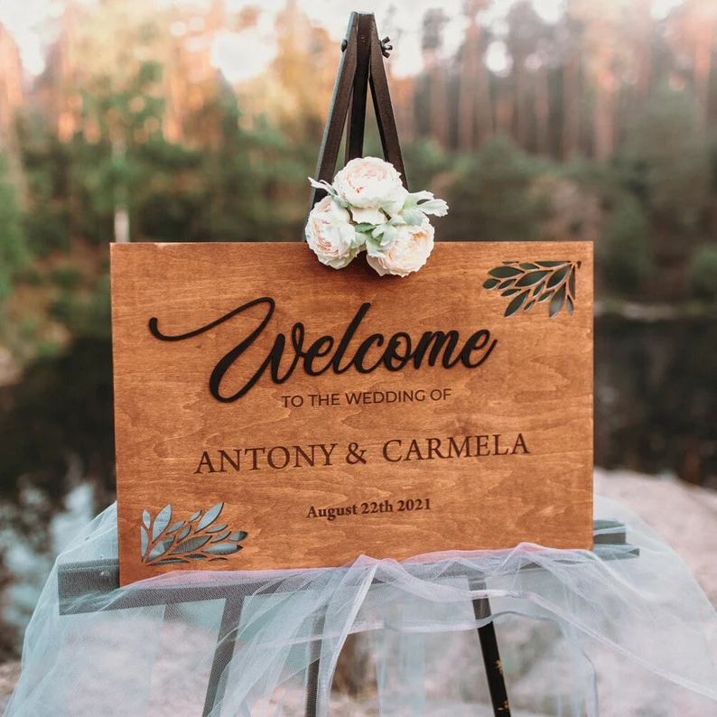 Panneau de bienvenue pour mariage et fêtes (A3, Avec support)