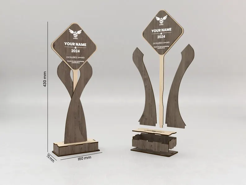 Trophée géométriques Award en bois couleurs
