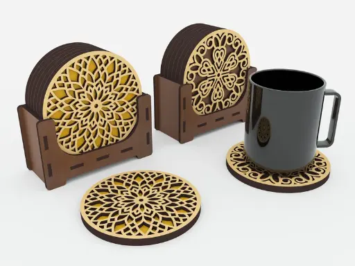 lot 6 sous verres et tasses circulaires personnalisés en couleur avec votre motif et boite