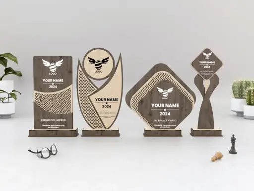 Trophée géométriques Award en bois couleurs