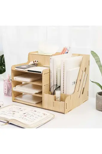 Organisateur de bureau en bois papeterie personnalisé